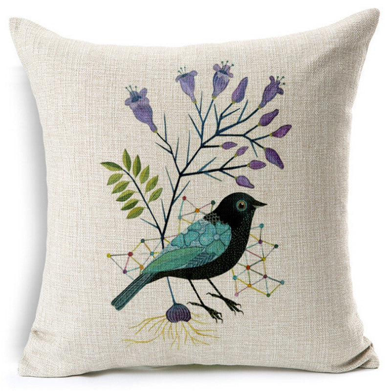 HKM-461075 Thrush Flower Cartoon Waist Cushion - Cotton & Linen Filling, 45x45 cm