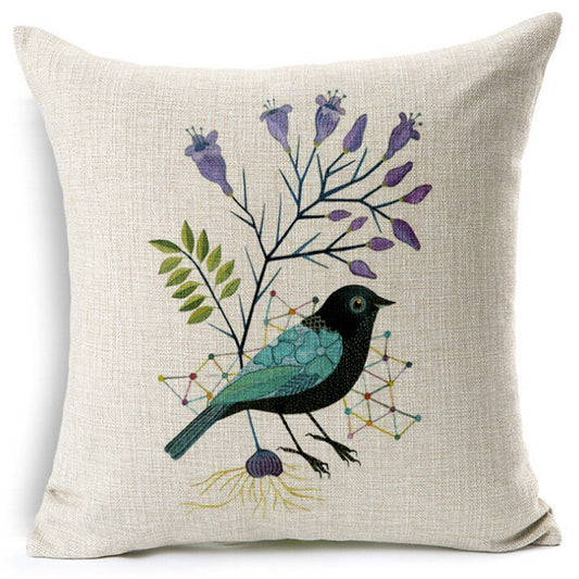 HKM-461075 Thrush Flower Cartoon Waist Cushion - Cotton & Linen Filling, 45x45 cm