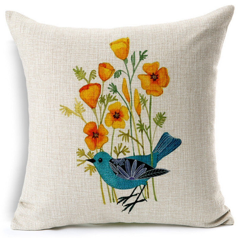 HKM-461075 Thrush Flower Cartoon Waist Cushion - Cotton & Linen Filling, 45x45 cm