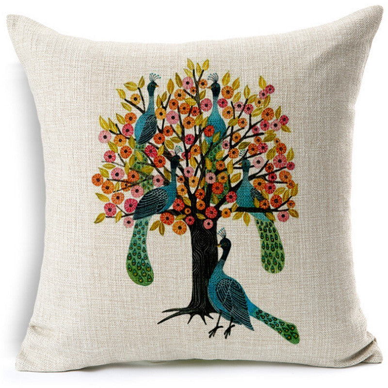 HKM-461075 Thrush Flower Cartoon Waist Cushion - Cotton & Linen Filling, 45x45 cm