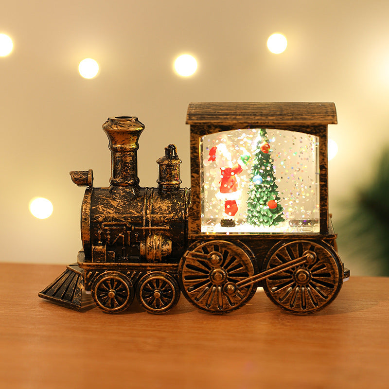 HKM-461139 Santa Claus Water Injection Brush Gold Train Night Lamp Christmas Ornament Gift