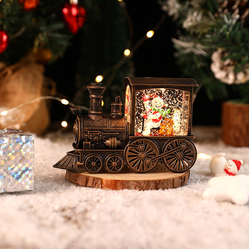 HKM-461139 Santa Claus Water Injection Brush Gold Train Night Lamp Christmas Ornament Gift