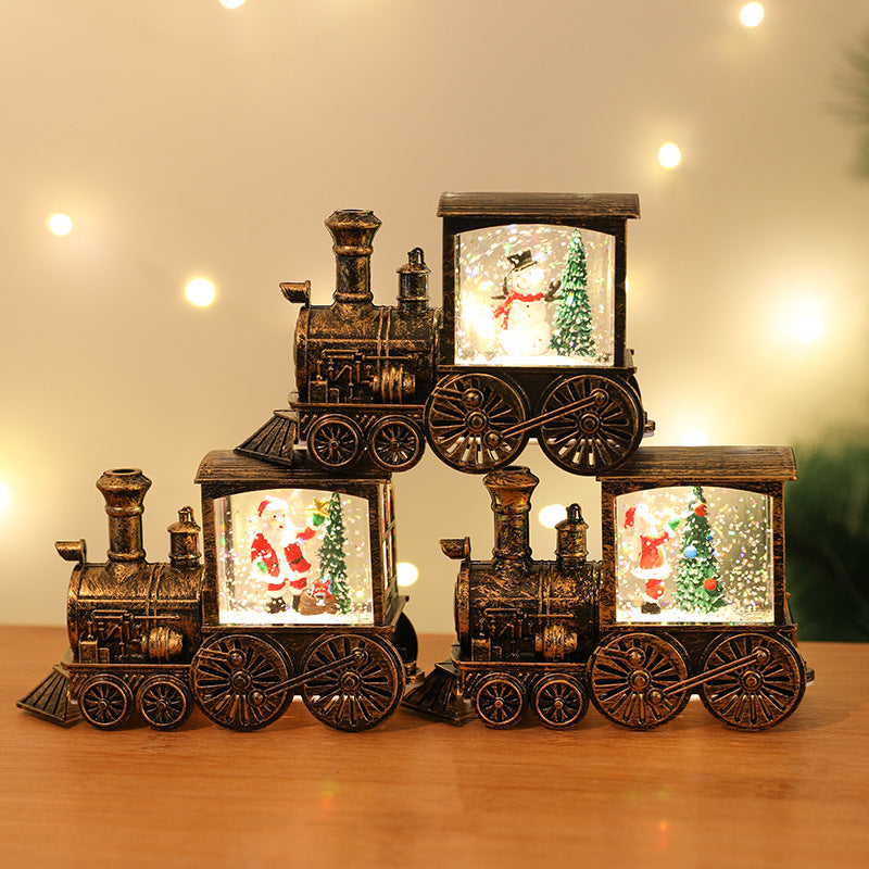 HKM-461139 Santa Claus Water Injection Brush Gold Train Night Lamp Christmas Ornament Gift