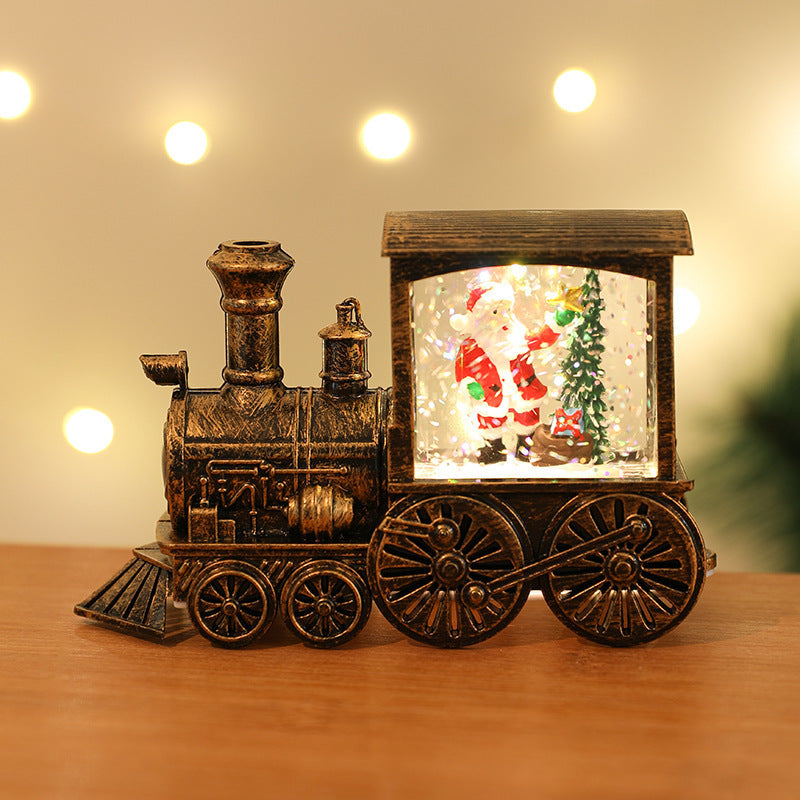 HKM-461139 Santa Claus Water Injection Brush Gold Train Night Lamp Christmas Ornament Gift