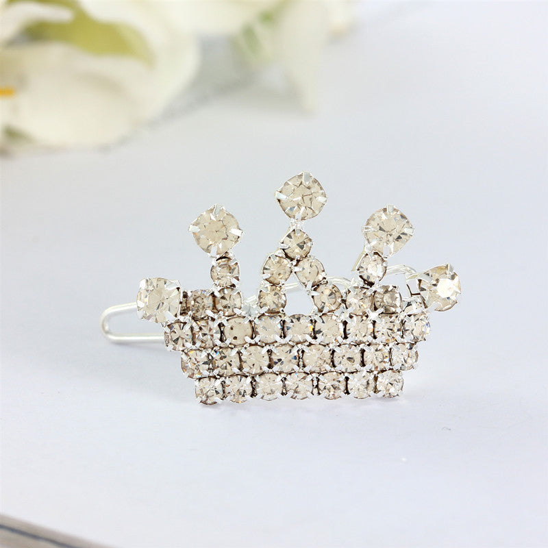 HKM-461523 Rhinestone Crown Hairpin for Kids - Copper and Silver Plated with Color Options