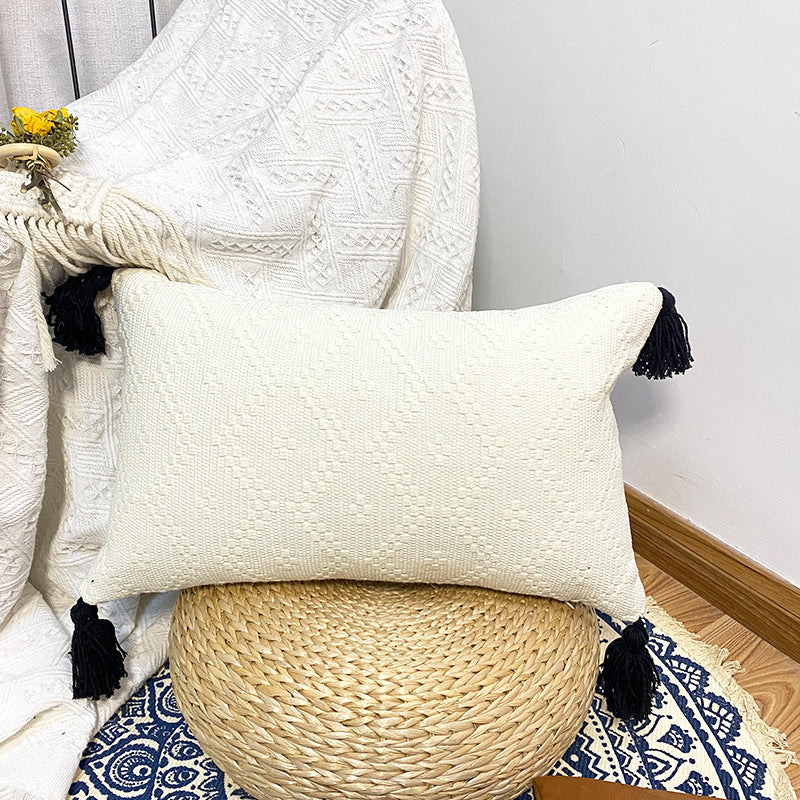 HKM-461907 Geometric Abstract Cotton Printed Tassel Pillowcase with PP Cotton Filling