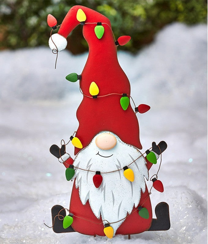 HKM-461971 Outdoor Metal Garden Decoration - Christmas Standing Old Man Pile Ornament