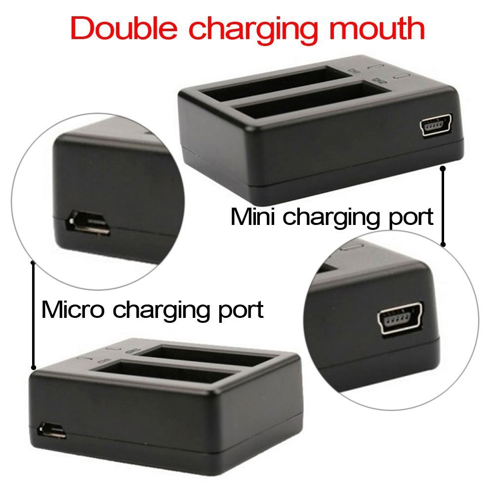 HKM-462035 Dual Charger for Action Cameras Compatible with SJCAM SJ4000, SJ5000, EKEN H8 Pro, H9R, and More, Compact and Portable Design