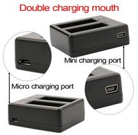 HKM-462035 Dual Charger for Action Cameras Compatible with SJCAM SJ4000, SJ5000, EKEN H8 Pro, H9R, and More, Compact and Portable Design