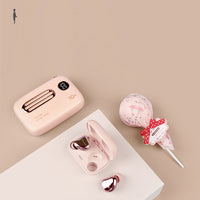 HKM-462291 Light Cherry Pink & Retro Green Bluetooth Earbuds with Power Bank and Data Cable - Bluetooth 5.0, 10m Range, Stereo Sound