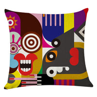HKM-462547 Geometric Abstract Cotton and Linen Pillowcase in Retro Style