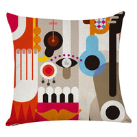 HKM-462547 Geometric Abstract Cotton and Linen Pillowcase in Retro Style