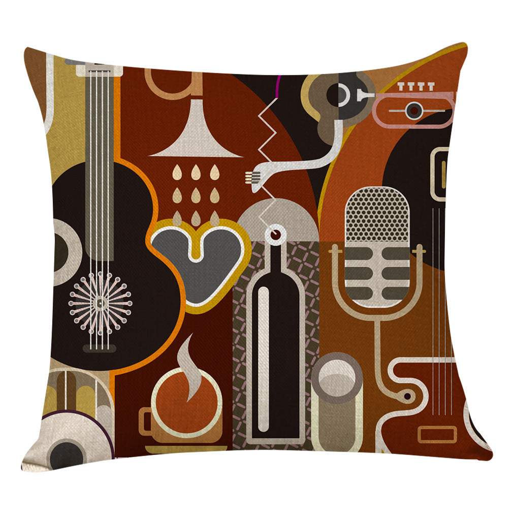 HKM-462547 Geometric Abstract Cotton and Linen Pillowcase in Retro Style