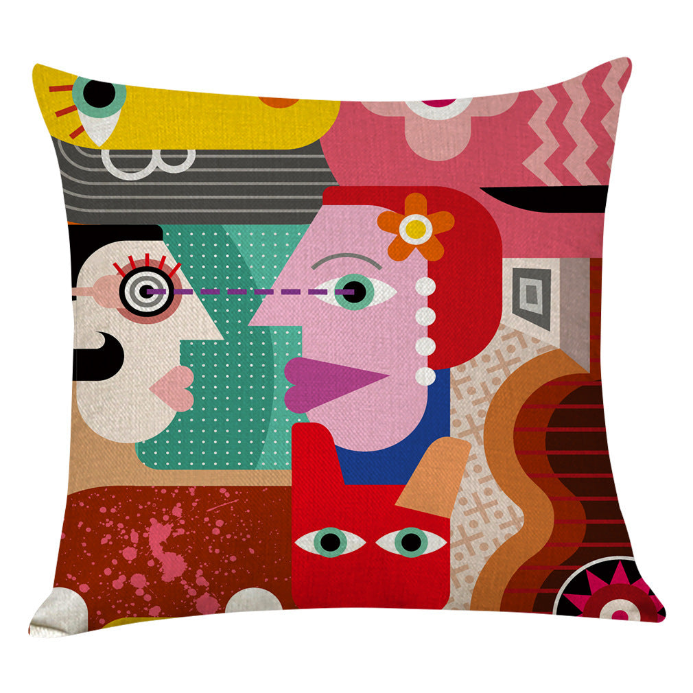 HKM-462547 Geometric Abstract Cotton and Linen Pillowcase in Retro Style