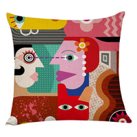 HKM-462547 Geometric Abstract Cotton and Linen Pillowcase in Retro Style