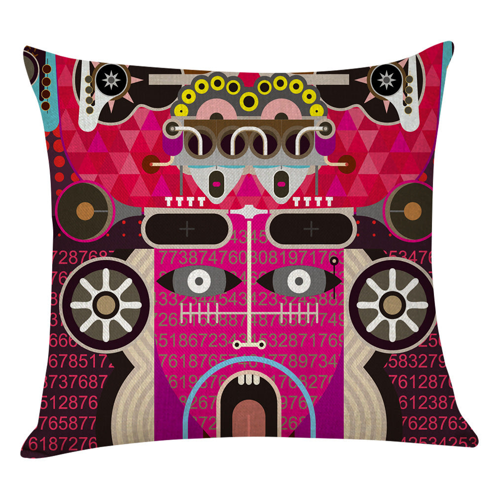 HKM-462547 Geometric Abstract Cotton and Linen Pillowcase in Retro Style