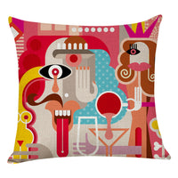 HKM-462547 Geometric Abstract Cotton and Linen Pillowcase in Retro Style