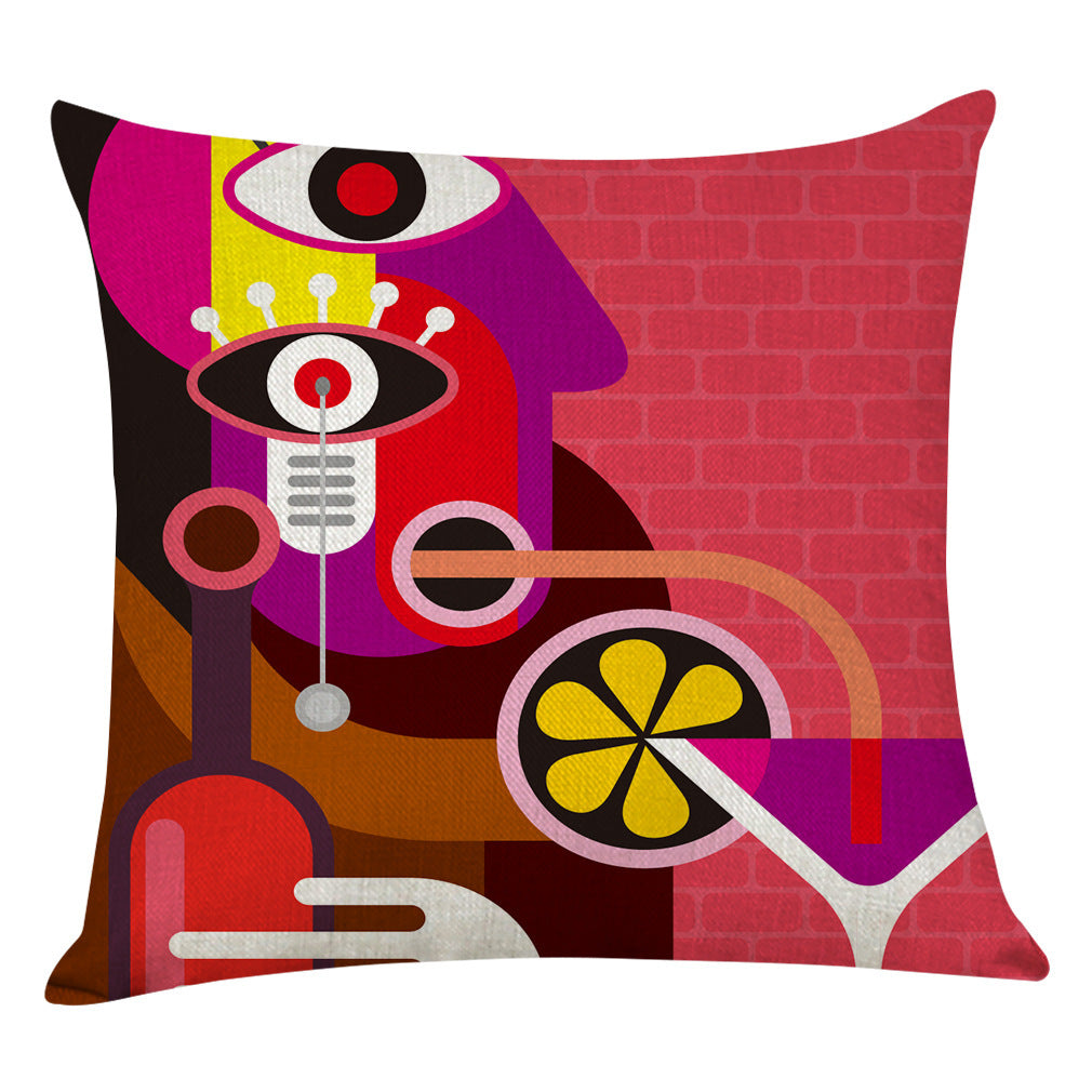 HKM-462547 Geometric Abstract Cotton and Linen Pillowcase in Retro Style