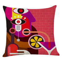 HKM-462547 Geometric Abstract Cotton and Linen Pillowcase in Retro Style