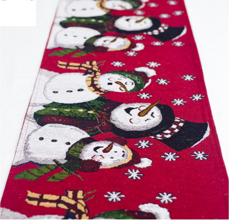 HKM-462611 Christmas Elk and Snowman Cotton Linen Table Runner, 35x180cm Holiday Decoration