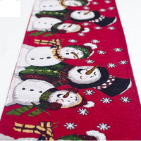 HKM-462611 Christmas Elk and Snowman Cotton Linen Table Runner, 35x180cm Holiday Decoration