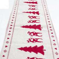 HKM-462611 Christmas Elk and Snowman Cotton Linen Table Runner, 35x180cm Holiday Decoration