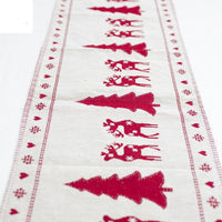 HKM-462611 Christmas Elk and Snowman Cotton Linen Table Runner, 35x180cm Holiday Decoration