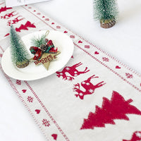 HKM-462611 Christmas Elk and Snowman Cotton Linen Table Runner, 35x180cm Holiday Decoration
