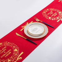 HKM-462611 Christmas Elk and Snowman Cotton Linen Table Runner, 35x180cm Holiday Decoration