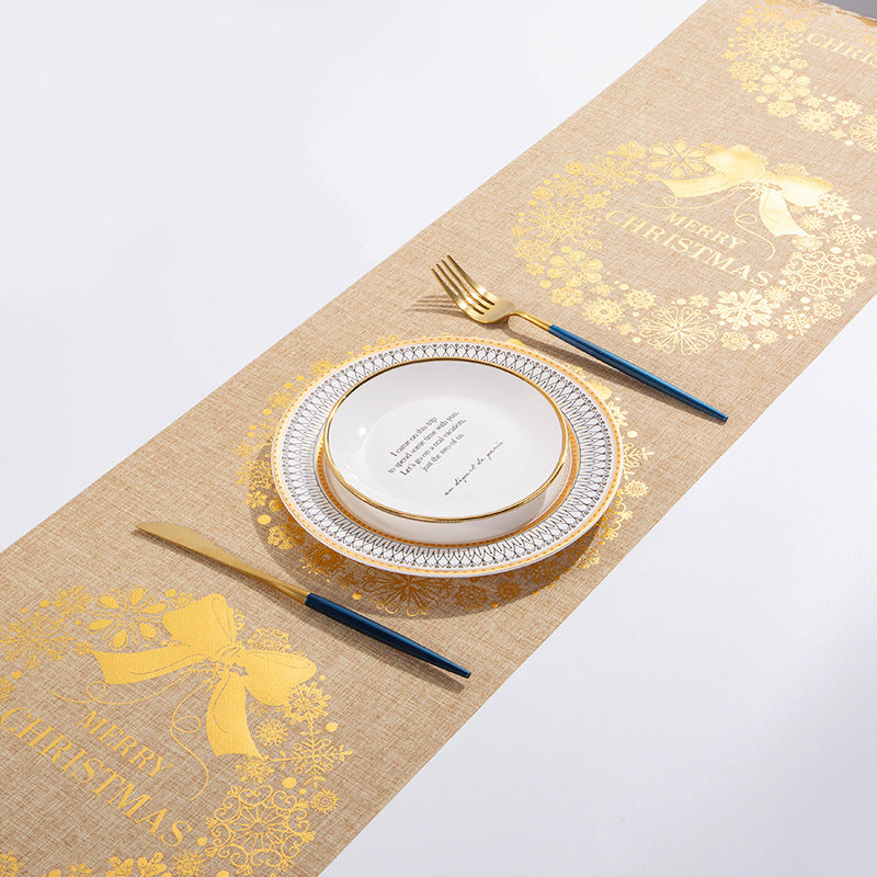 HKM-462611 Christmas Elk and Snowman Cotton Linen Table Runner, 35x180cm Holiday Decoration