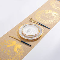 HKM-462611 Christmas Elk and Snowman Cotton Linen Table Runner, 35x180cm Holiday Decoration