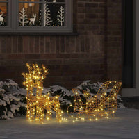 HKM-462803 Reindeer Pull-Along Sleigh Decoration with LED Lights, Modern Warm White Design, Indoor/Outdoor Use