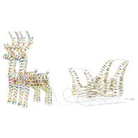 HKM-462803 Reindeer Pull-Along Sleigh Decoration with LED Lights, Modern Warm White Design, Indoor/Outdoor Use