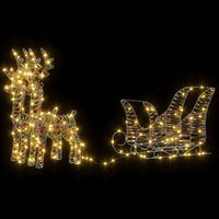HKM-462803 Reindeer Pull-Along Sleigh Decoration with LED Lights, Modern Warm White Design, Indoor/Outdoor Use
