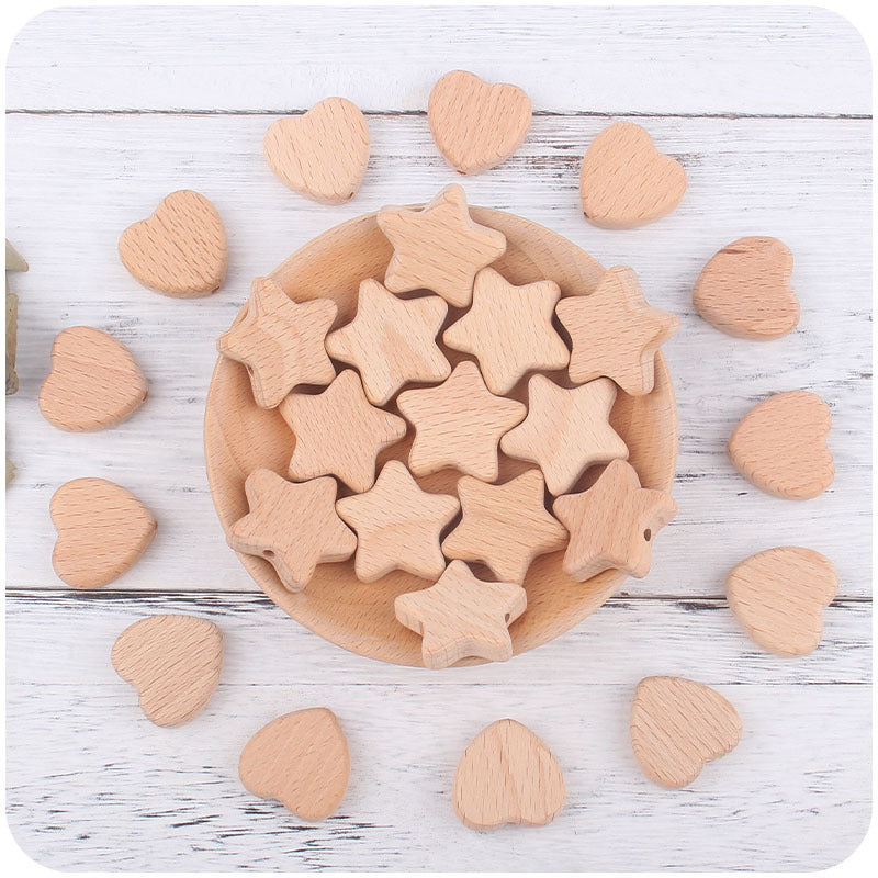 HKM-462931 Beech Wood Love Star Tooth Glue Beads for Creative DIY Projects - 10 Pack