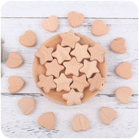 HKM-462931 Beech Wood Love Star Tooth Glue Beads for Creative DIY Projects - 10 Pack