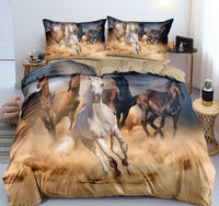 HKM-462995 Customizable 3D Digital Horse Pattern Bedding Set - Three or Four-Piece Polyester Collection for 2.0m Beds