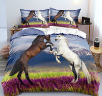 HKM-462995 Customizable 3D Digital Horse Pattern Bedding Set - Three or Four-Piece Polyester Collection for 2.0m Beds