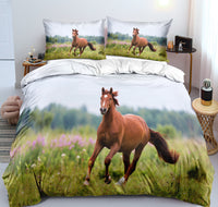 HKM-462995 Customizable 3D Digital Horse Pattern Bedding Set - Three or Four-Piece Polyester Collection for 2.0m Beds