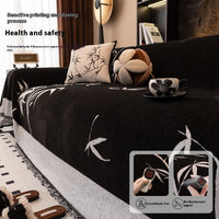 HKM-462995 Modern Chenille Sofa Cover with Plant and Flower Pattern in Gray and Black