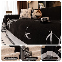 HKM-462995 Modern Chenille Sofa Cover with Plant and Flower Pattern in Gray and Black