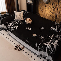 HKM-462995 Modern Chenille Sofa Cover with Plant and Flower Pattern in Gray and Black