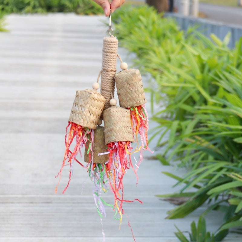 HKM-463251 Colorful Shredded Paper Bird Toy for Parrots - Wood and Sisal, 15 x 35 cm