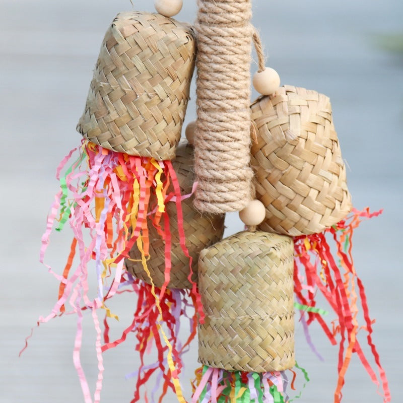 HKM-463251 Colorful Shredded Paper Bird Toy for Parrots - Wood and Sisal, 15 x 35 cm