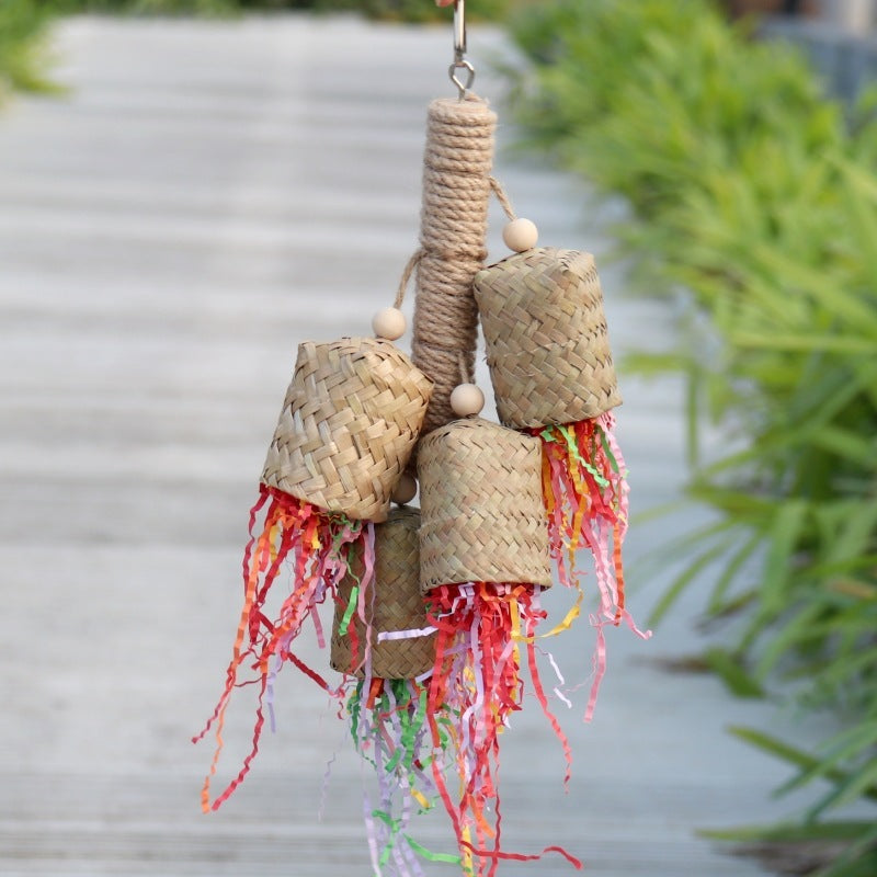 HKM-463251 Colorful Shredded Paper Bird Toy for Parrots - Wood and Sisal, 15 x 35 cm