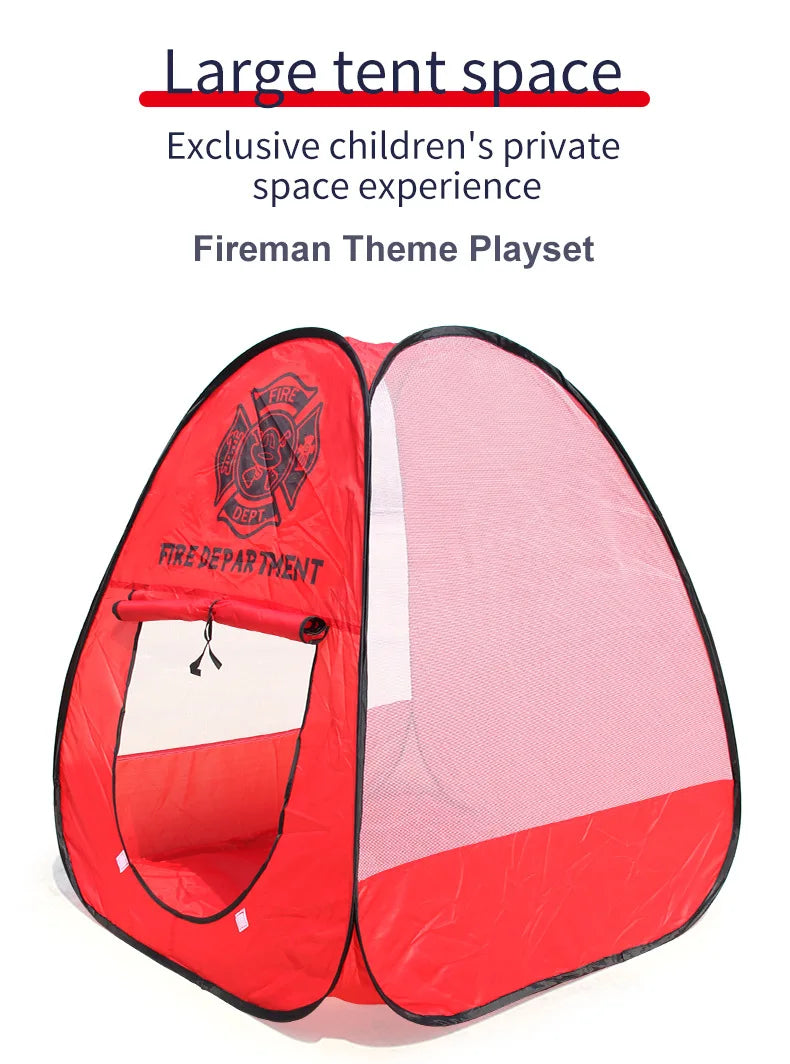 KTX-463251 Fireman Role Play Tent Set for Kids - Foldable Indoor Playhouse with Accessories, Soft Cloth Design, Dimensions 84x84x93cm