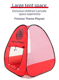 HKM-463251 Fireman Role Play Tent Set for Kids - Foldable Indoor Playhouse with Accessories, Soft Cloth Design, Dimensions 84x84x93cm