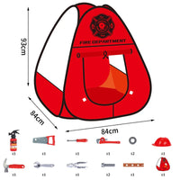 HKM-463251 Fireman Role Play Tent Set for Kids - Foldable Indoor Playhouse with Accessories, Soft Cloth Design, Dimensions 84x84x93cm