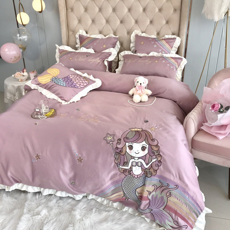 HKM-463315 Cotton Four-Piece Embroidered Bedding Set in Multiple Colors