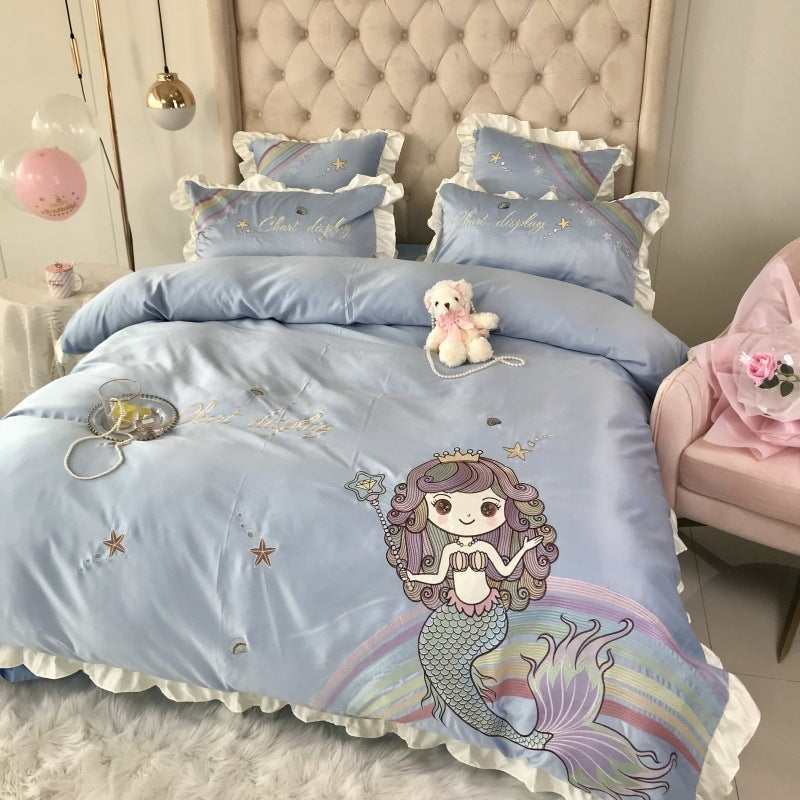 HKM-463315 Cotton Four-Piece Embroidered Bedding Set in Multiple Colors